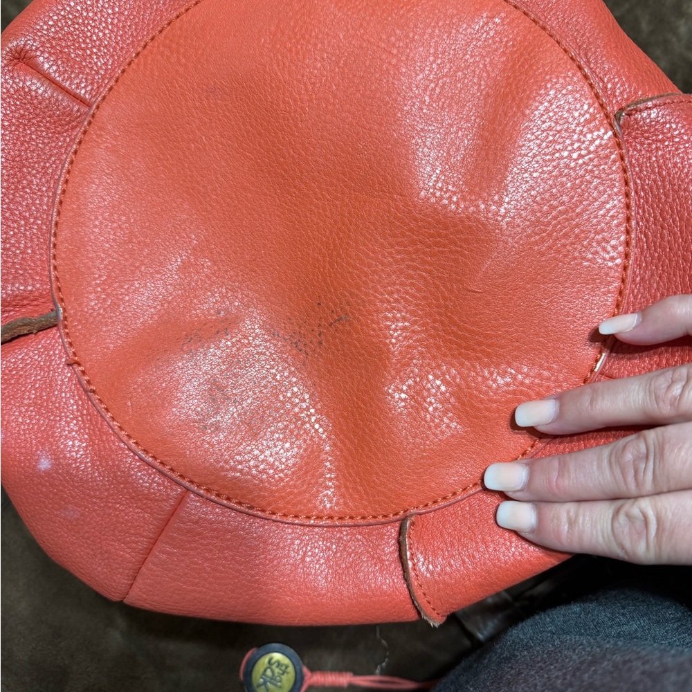 Dark Coral Hobo Bag with Leather Handles - Picture 8 of 11